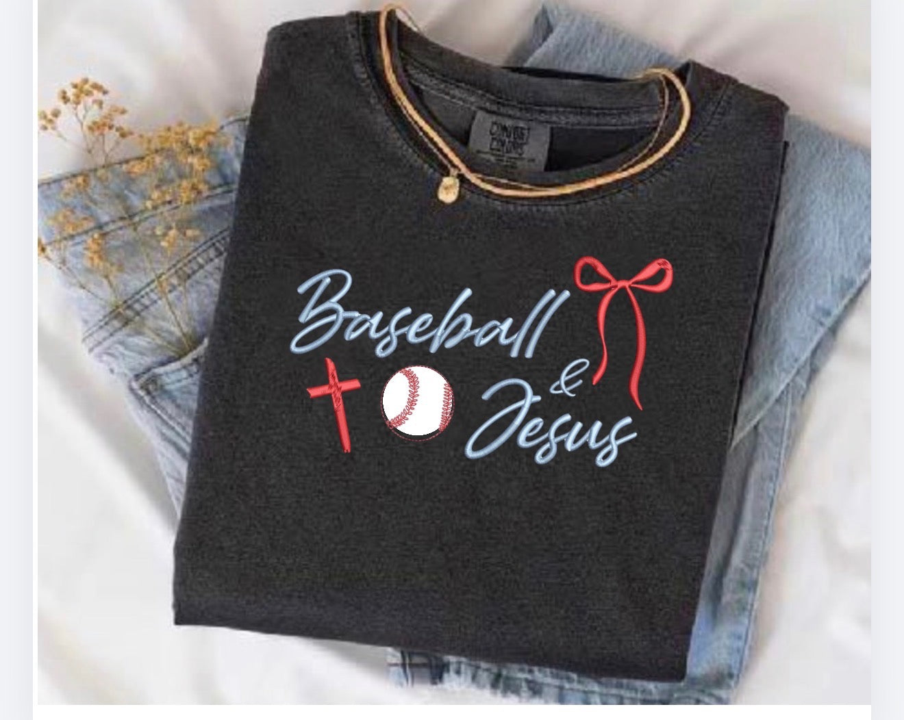 Baseball & Jesus Embroidered Tee shirt