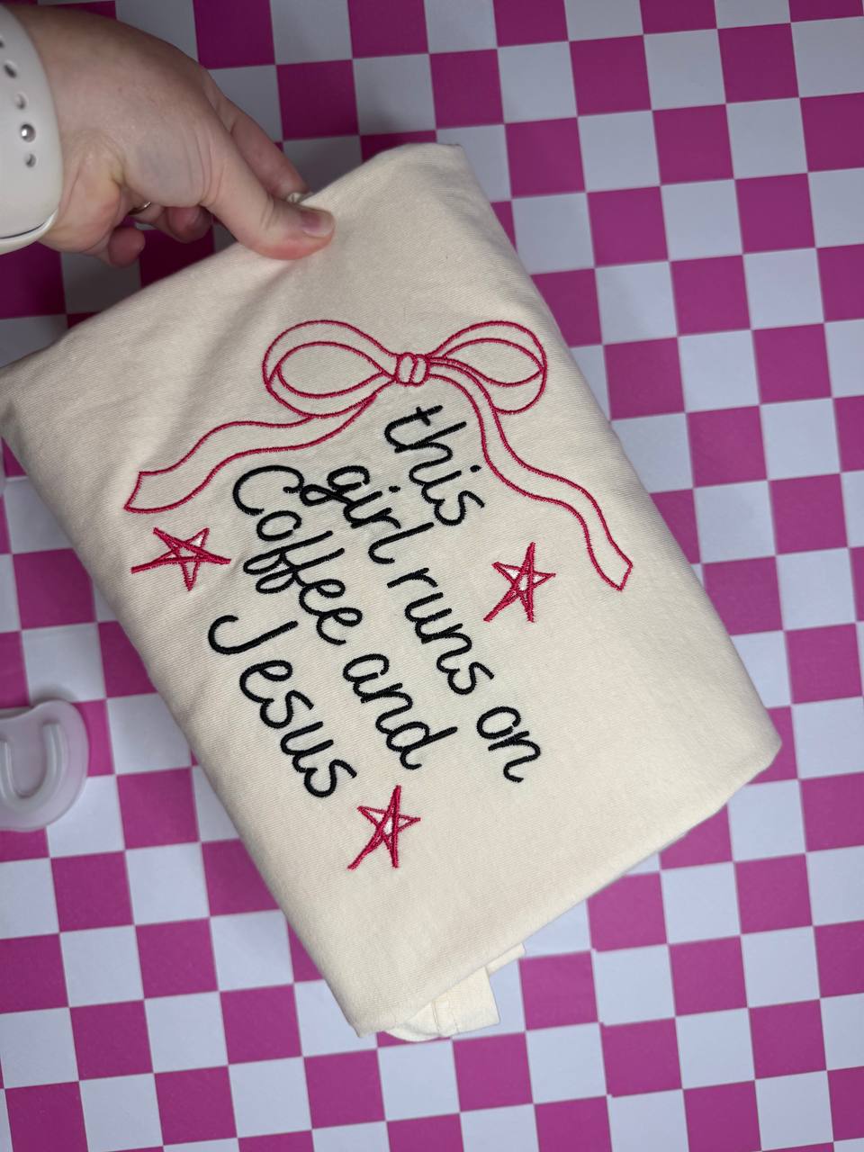 Runs on Coffee and Jesus Embroidered T shirt