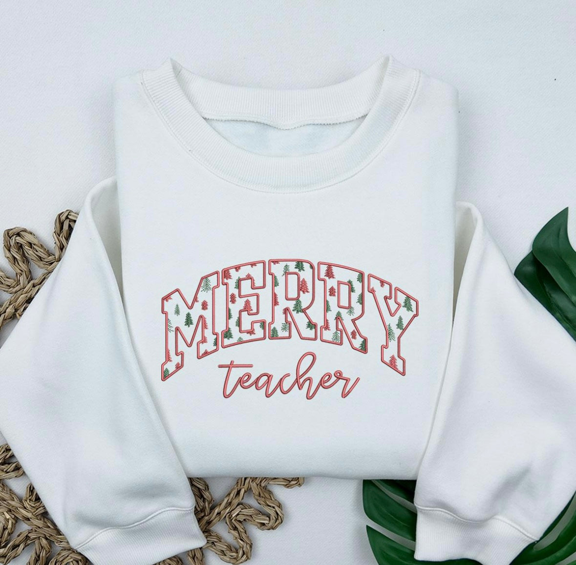 Merry Teacher Embroidered Sweatshirt