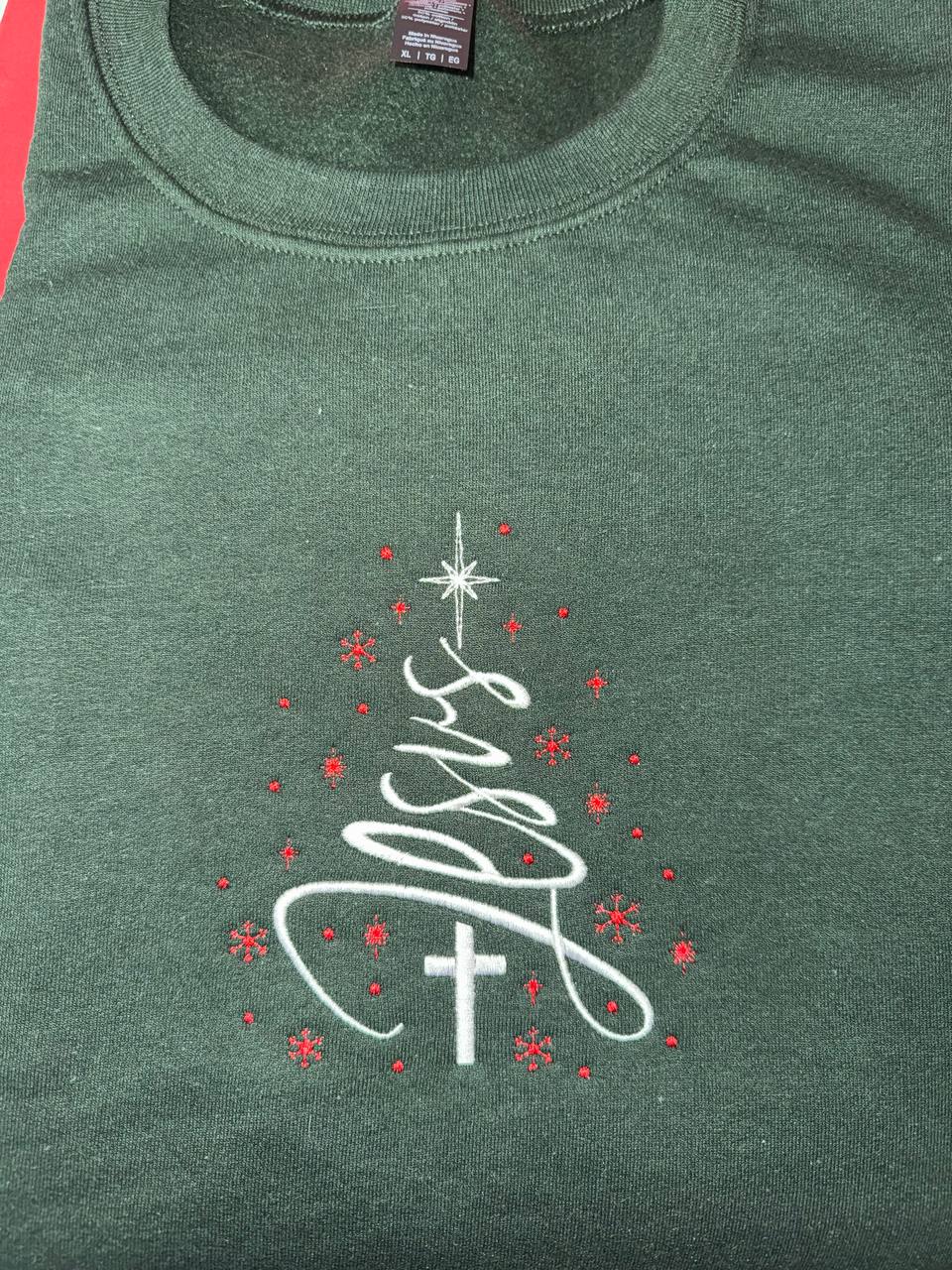 Cross Christmas Tree Embroidered Sweatshirt