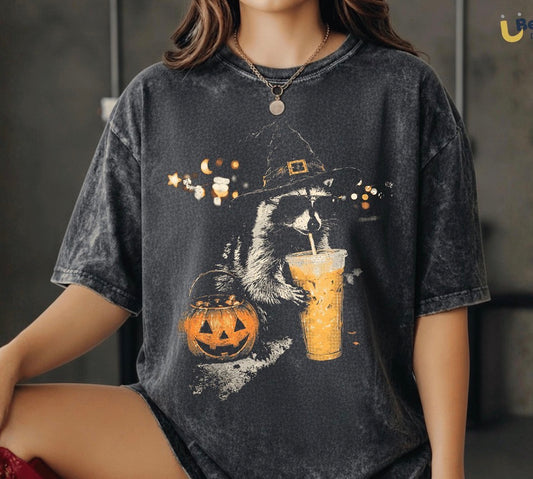 Halloween Witch Racoon t shirt