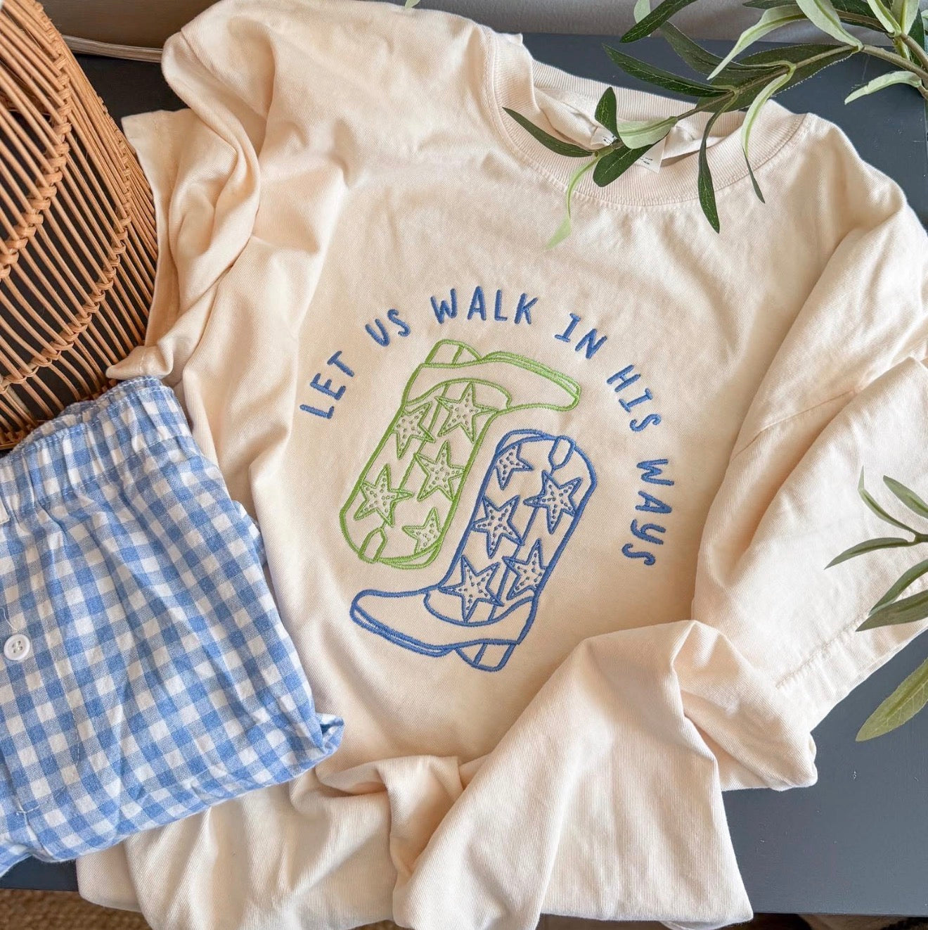 Walk in His Ways Boots Embroidery Tee