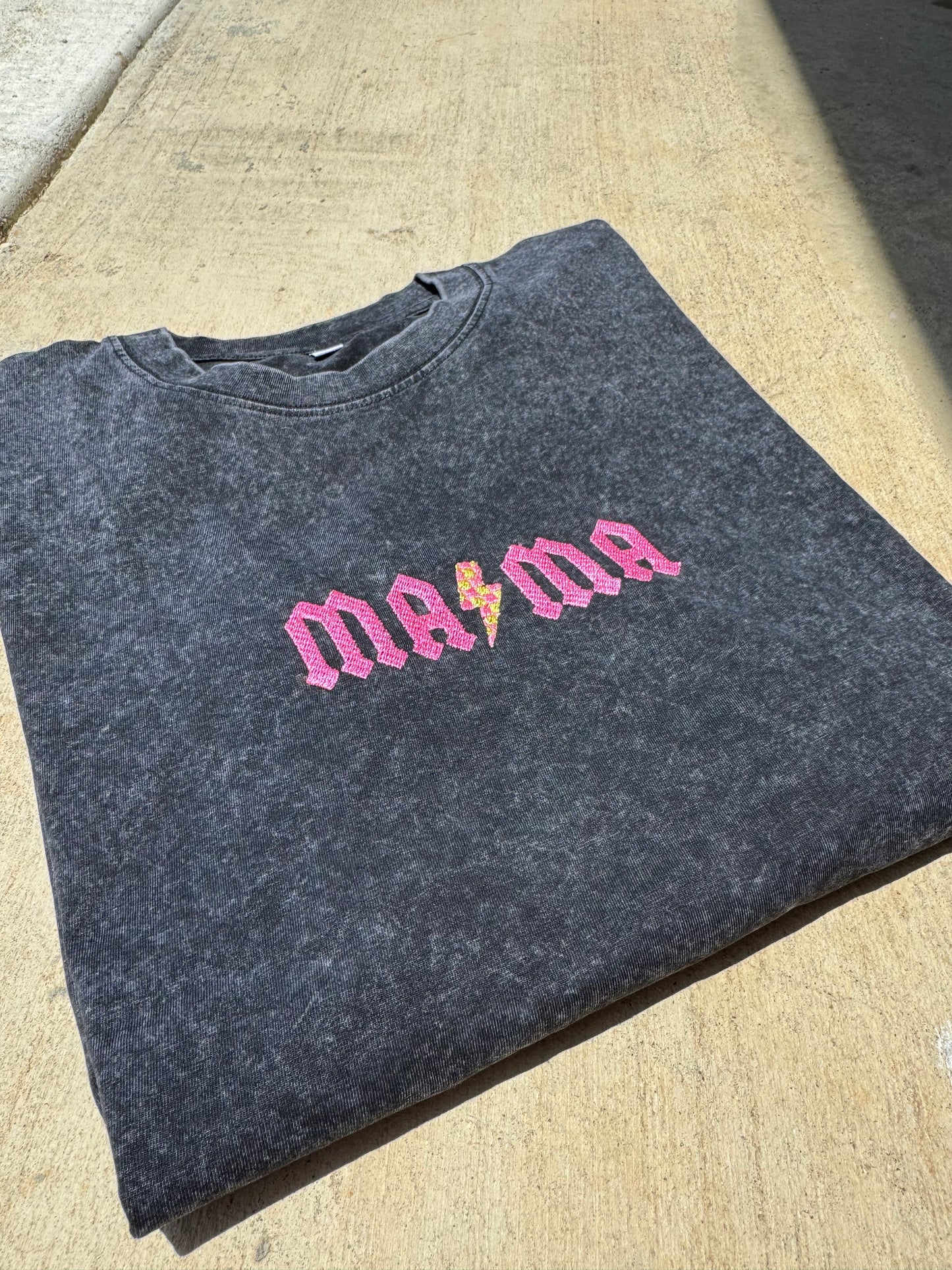 Pink and yellow Mama Embroidered T shirt