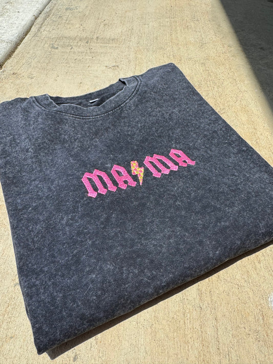 Pink and yellow Mama Embroidered T shirt