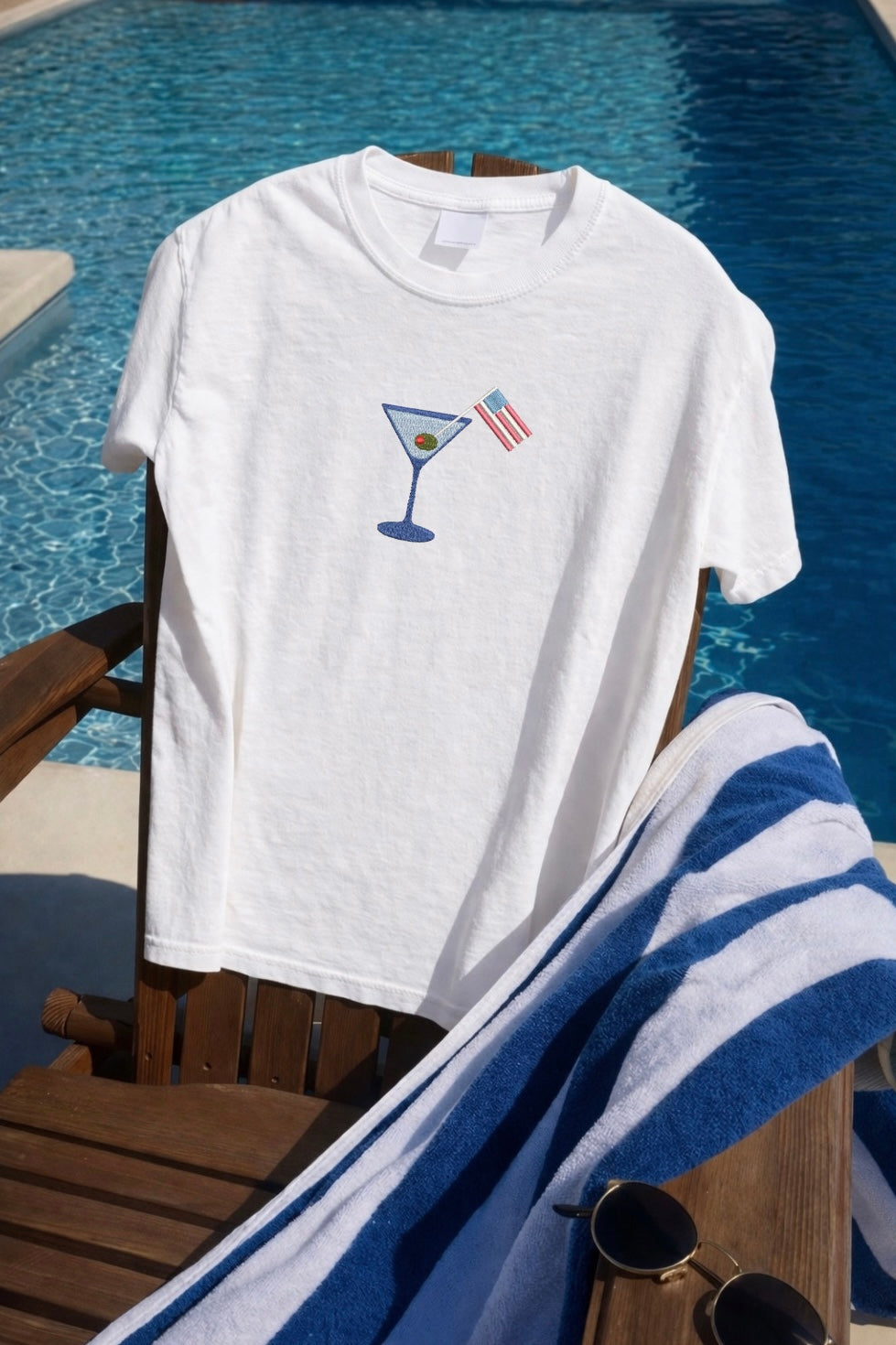 American Flag Martini Embroidered Tee