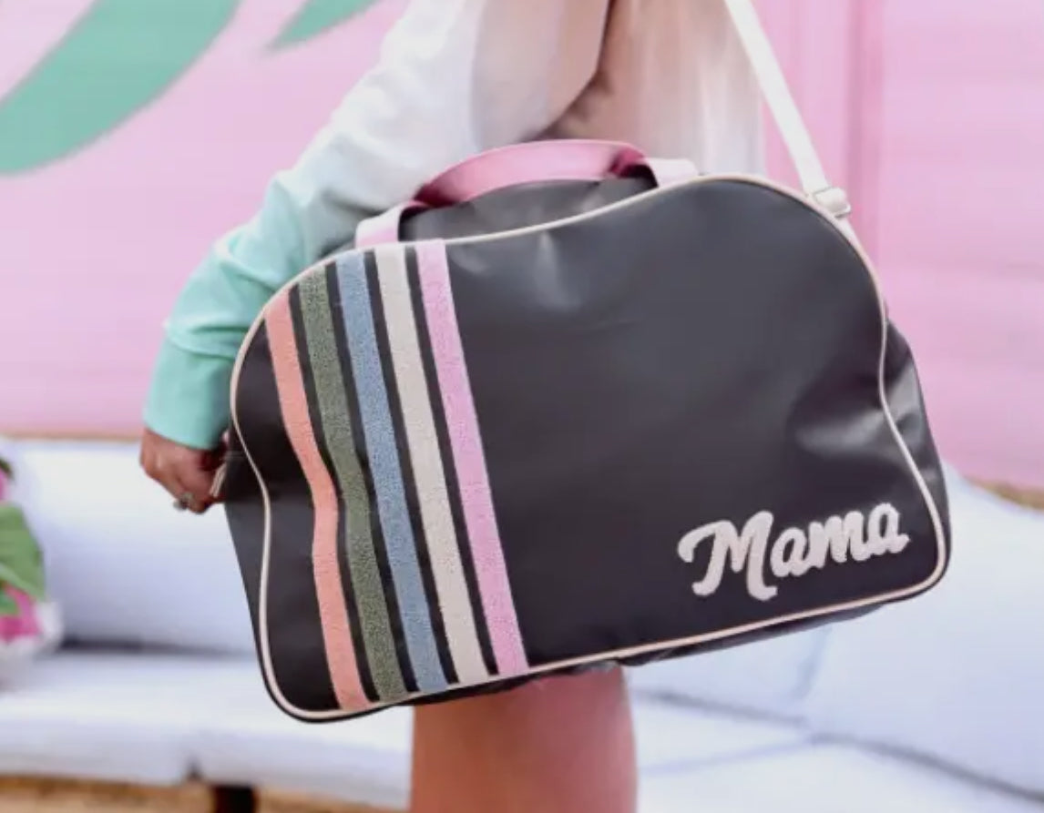 Charcoal Mama duffle with stripes