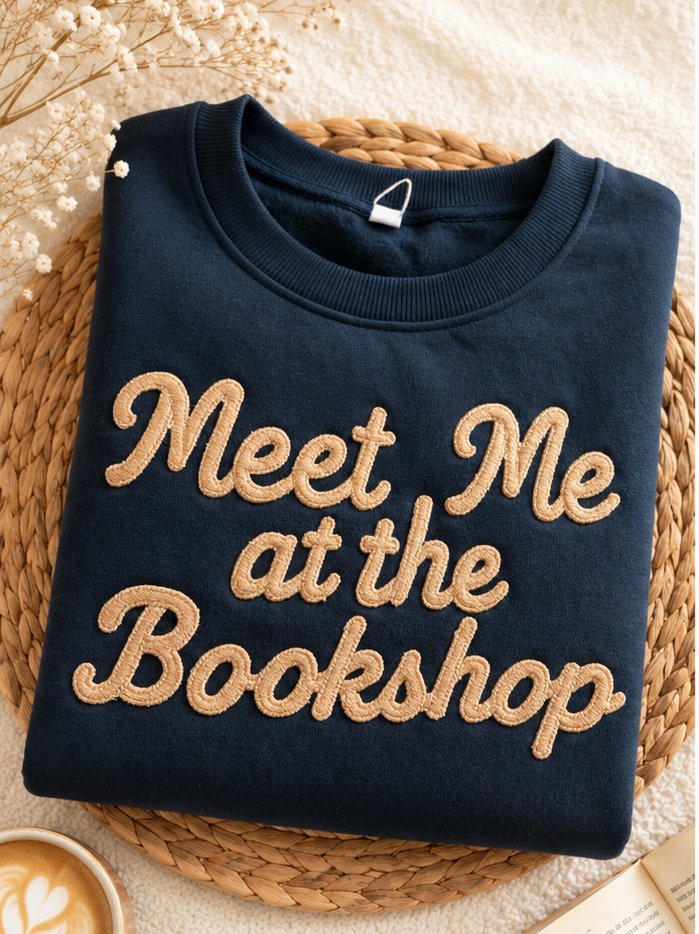 Meet me at the bookshop embroidered sweatshirt