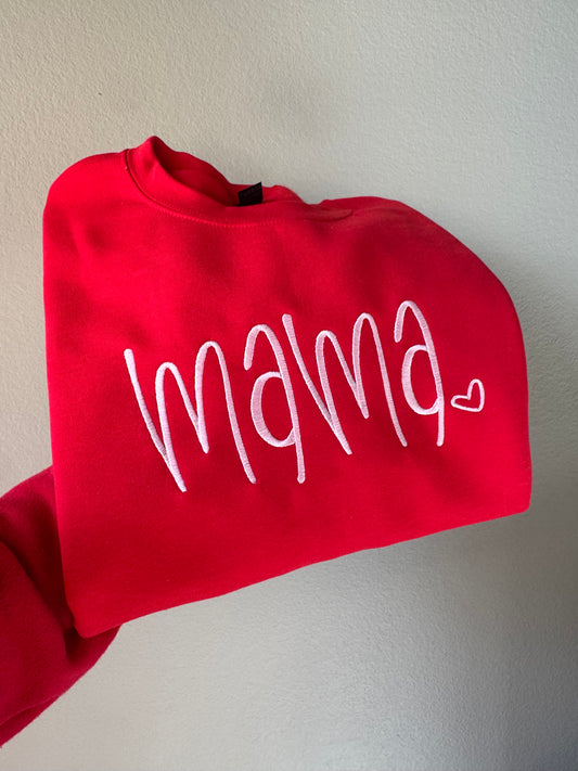 Embroidered Mama Red with pink thread