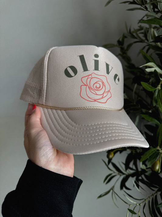 Olive rose  Trucker Hat tan
