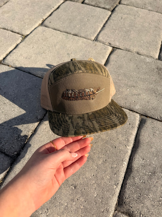 Embroidered Camo Feather Hat
