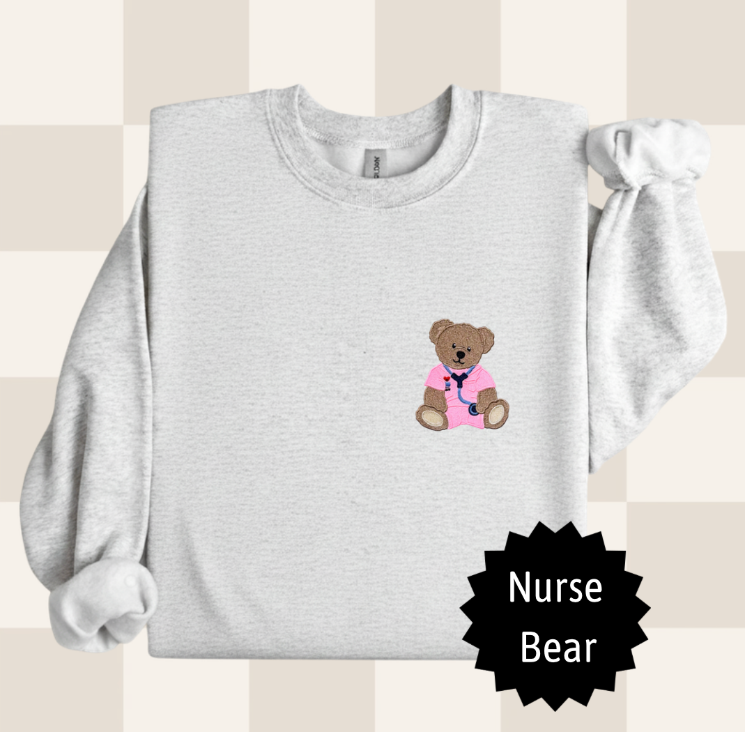 Nurse Bear Embroidered Sweatshirt