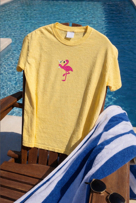 Embroidered Flamingo Martini Tee