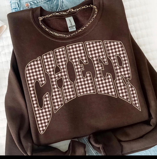 Chocolate Gingham CHEER Crewneck Sweatshirt