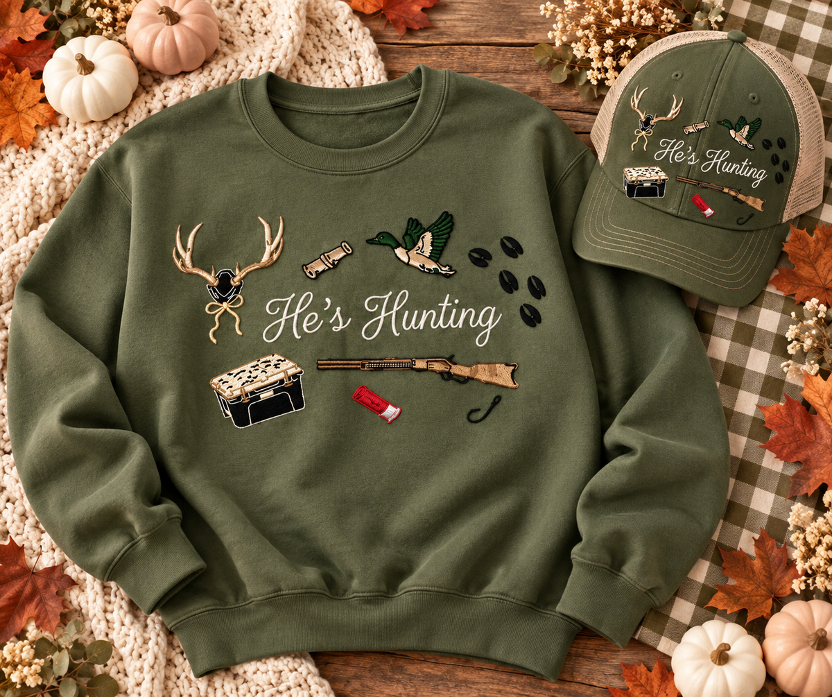 He’s hunting embroidered sweatshirt