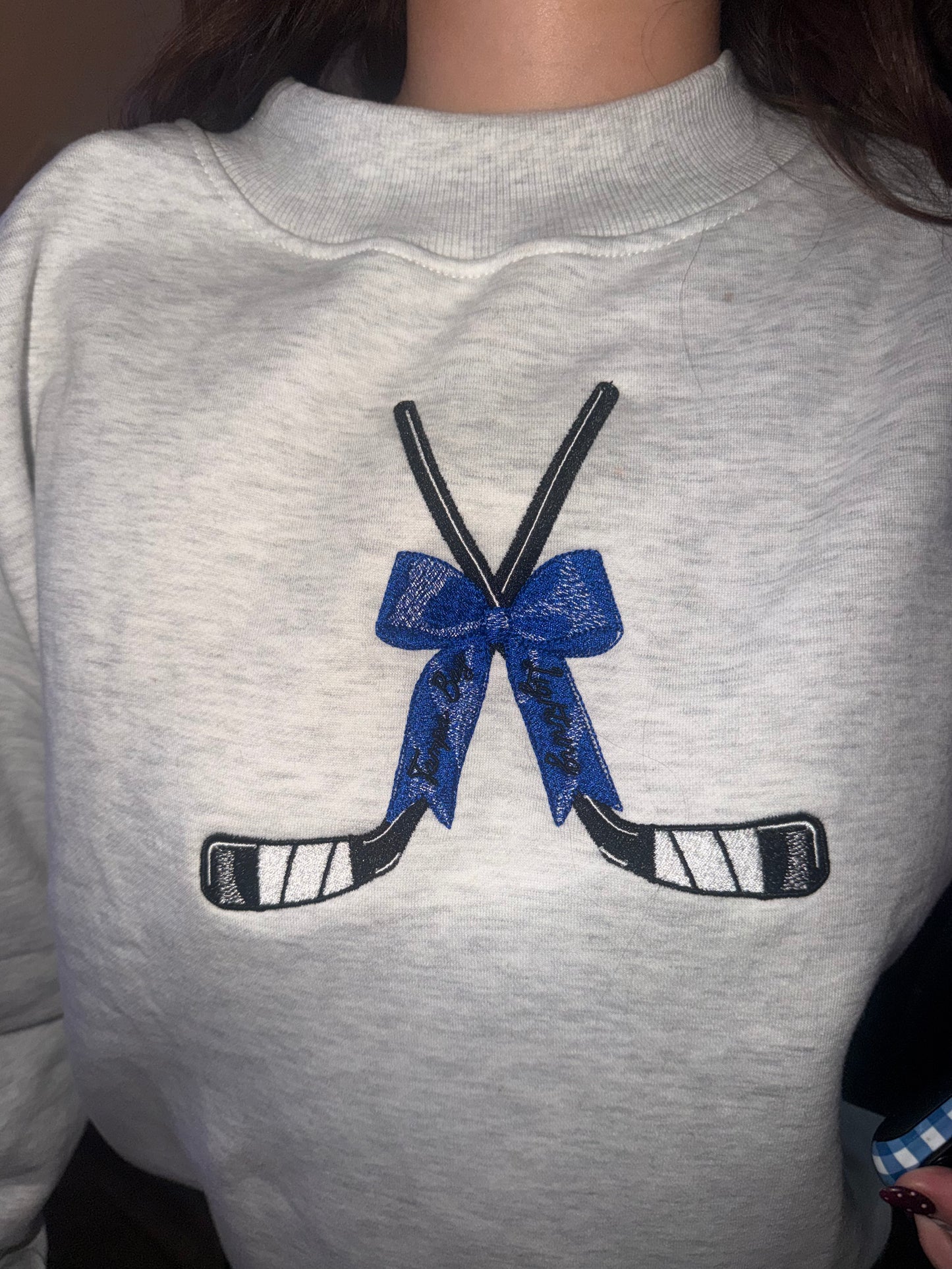 Hockey Sticks with Bow Embroidered